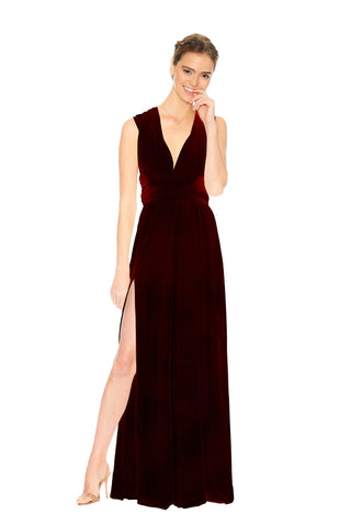 Burgundy Velvet Slit Dress