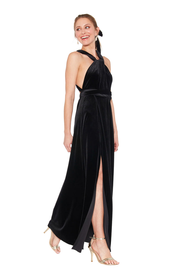 Black Velvet Slit Dress